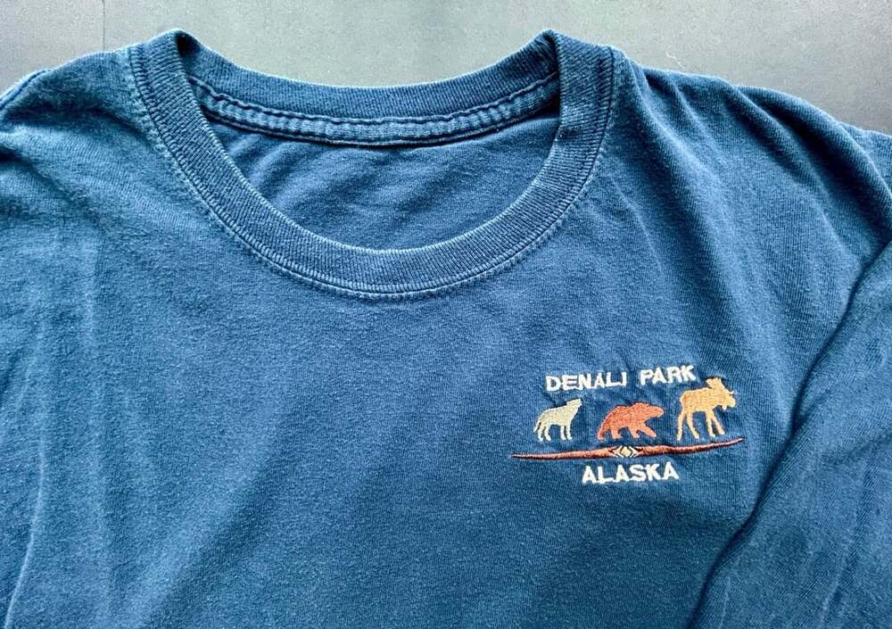 Denali Park Alaska Embroidered Long Sleeve T-Shirt Blue